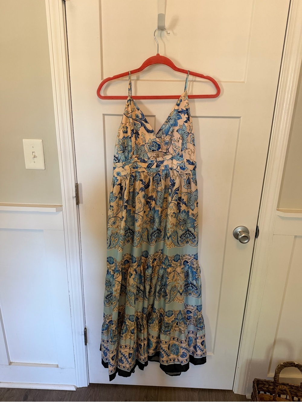 Pinch Cream and Blue Spaghetti-Strap Maxi Dress